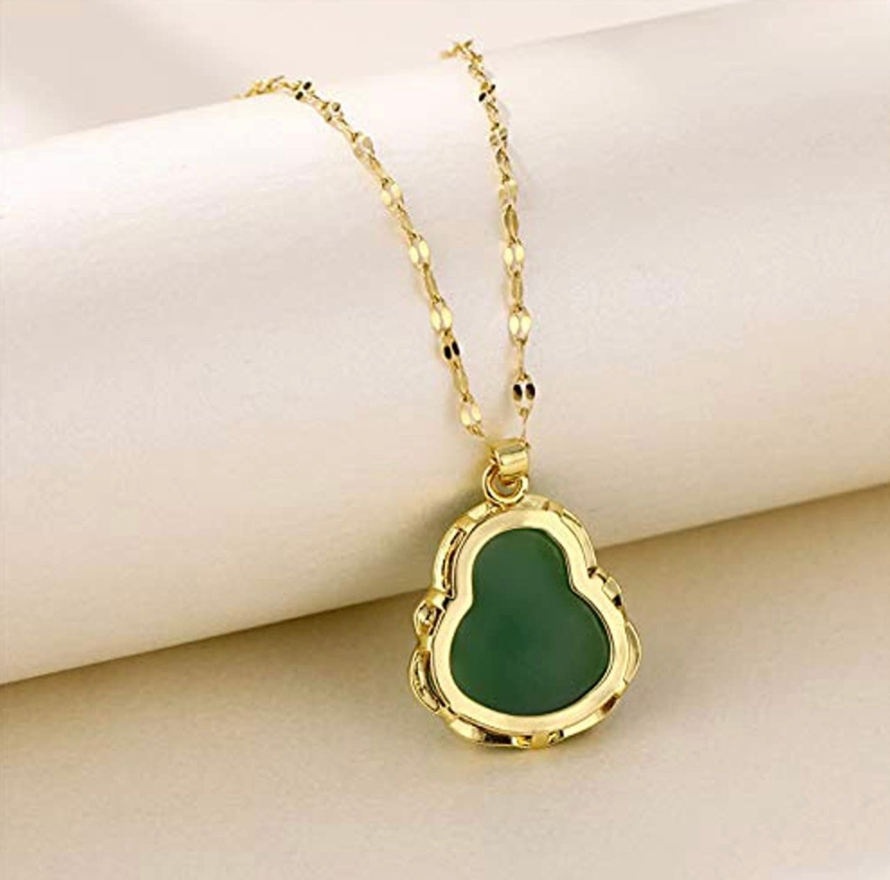 Jade and store gold buddha necklace